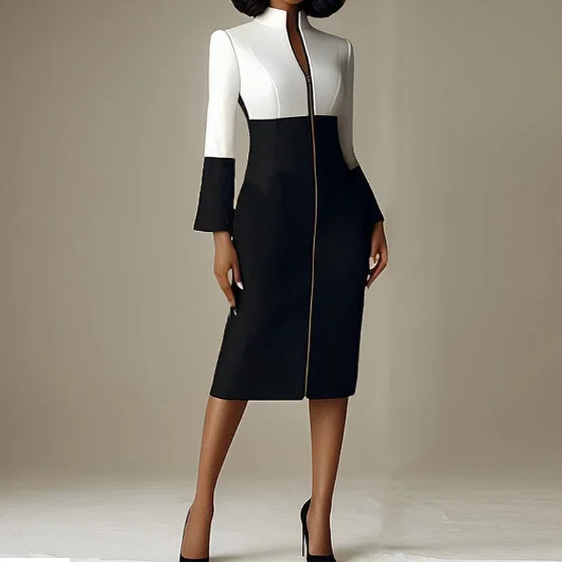 Women Formal Wear H&M - Damska sukienka midi z kontrastowymi kolorami,