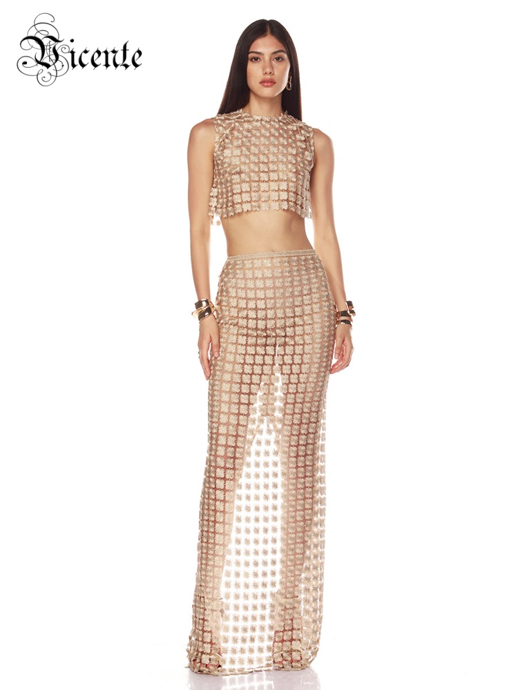 Shift Dress Sleeveless - Stylowy beżowy krótki top bez rękawów