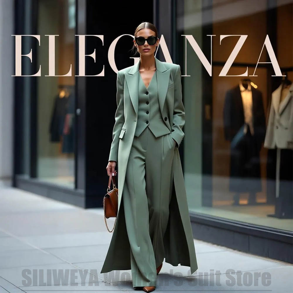 Women Formal Wear Blazer Set - Elegancki damski garnitur trzyczęściowy z ostrymi