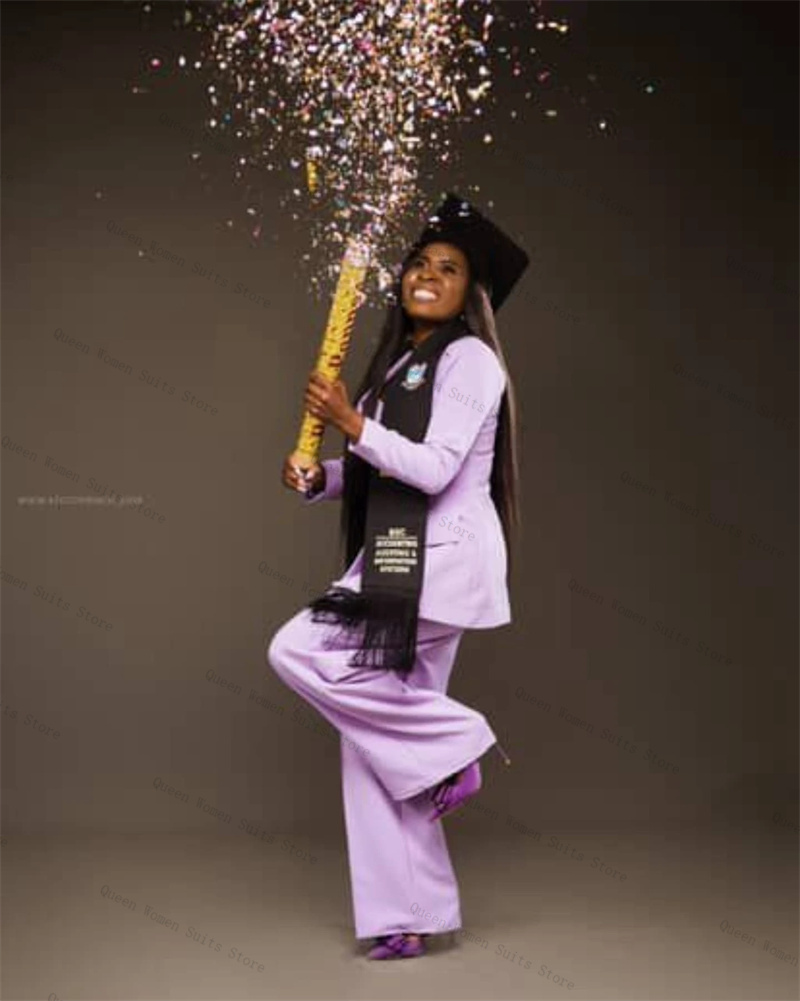 Women Formal Wear For Graduation - Fioletowy damski garnitur dwuczęściowy, bawełniana marynarka,