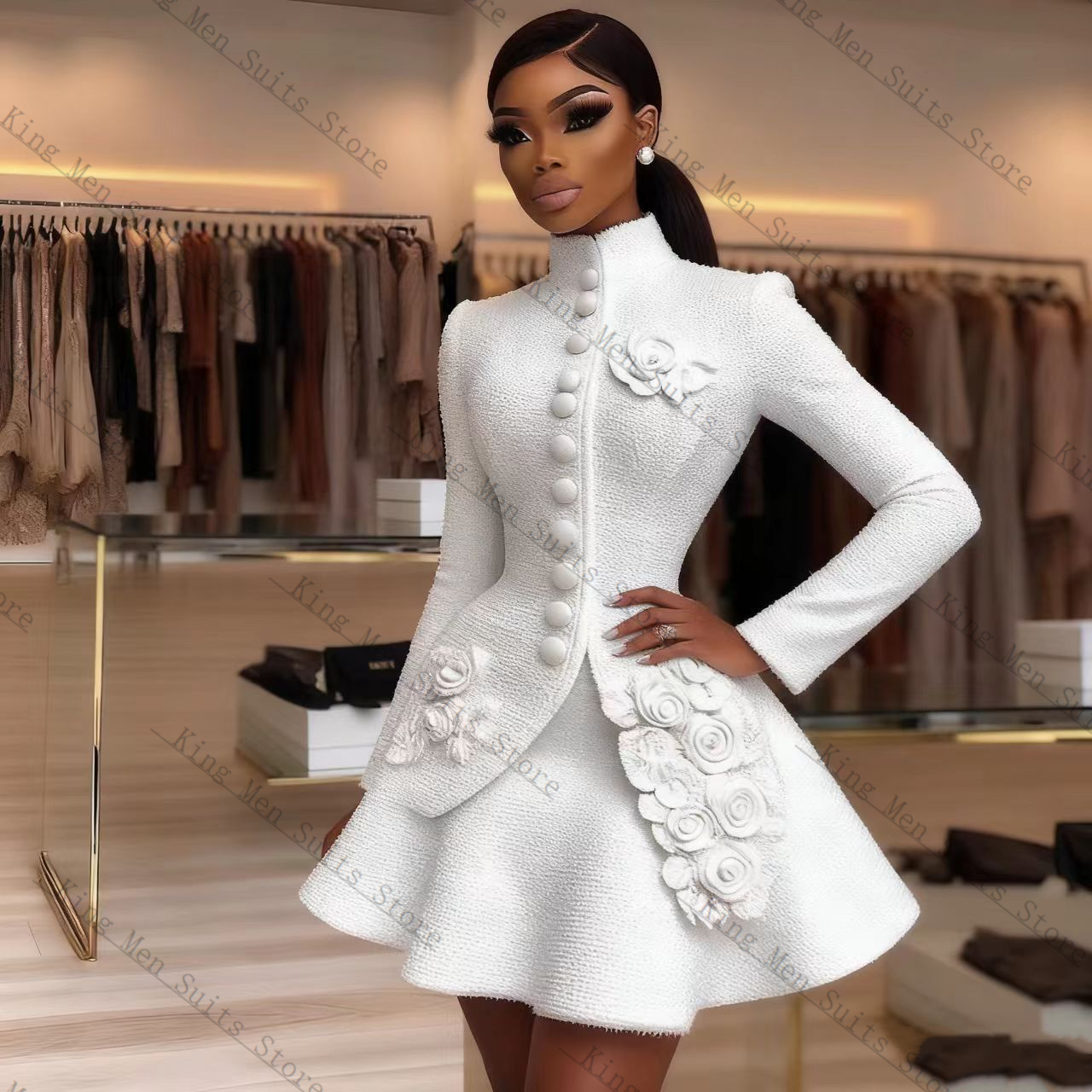 Women Formal Wear Blazer Set - Luksusowy biały damski garnitur 2-częściowy: marynarka