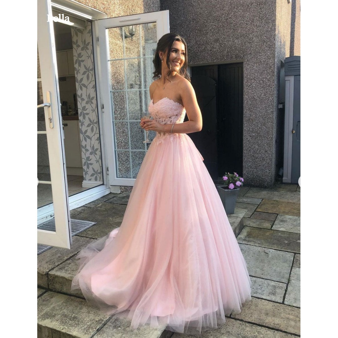 Women Formal Wear For Graduation - Bella Personalizowana Różowa Sukienka Balowa Bez