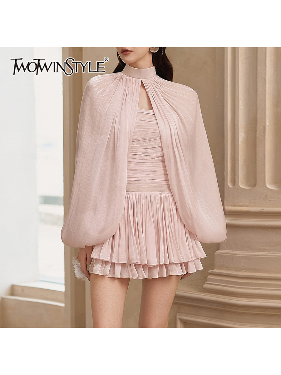 Shift Dress Sleeveless - TWOTWINSTYLE Słodki Zestaw Dwuczęściowy z Marszczeniami