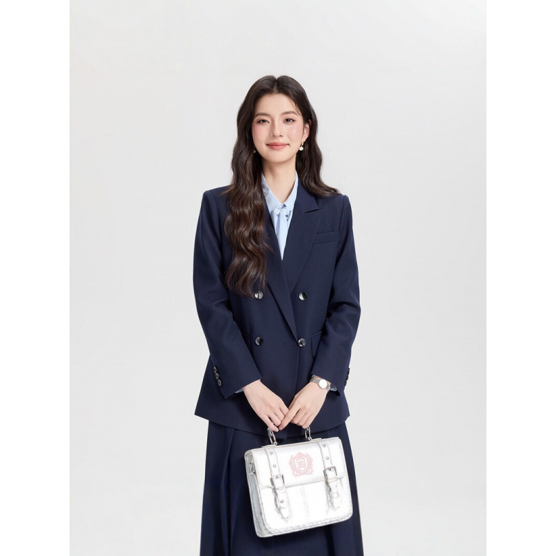High End Women'S Formal Wear - Granatowy dwurzędowy damski garnitur biznesowy 2026