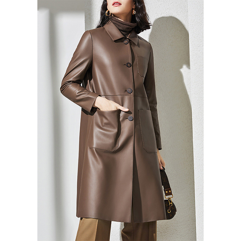 Large Women'S Formal Wear - Damski płaszcz skórzany w dużym rozmiarze,