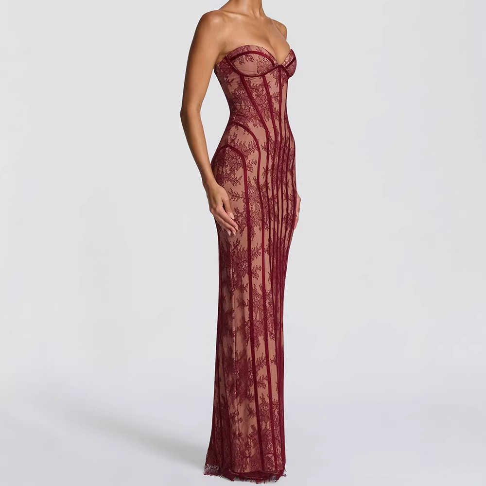 Women Formal Wear For Summer - Sukienka maxi bez ramiączek, obcisła, w