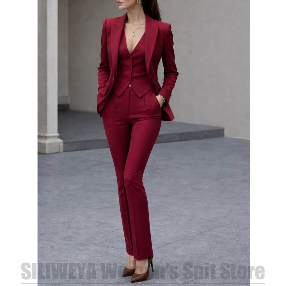 Women Formal Wear Blazer Set - Damski 3-częściowy garnitur: marynarka, kamizelka, spodnie.