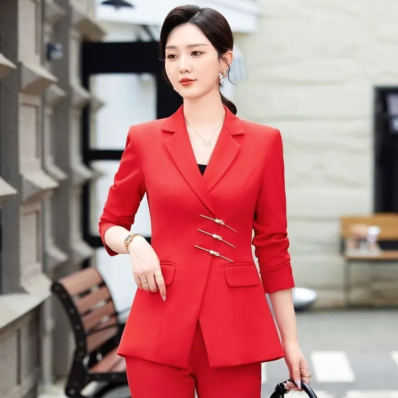 2025 Fashion White Red Black B – Women Formal Wear Blazer Set recenzja i cena