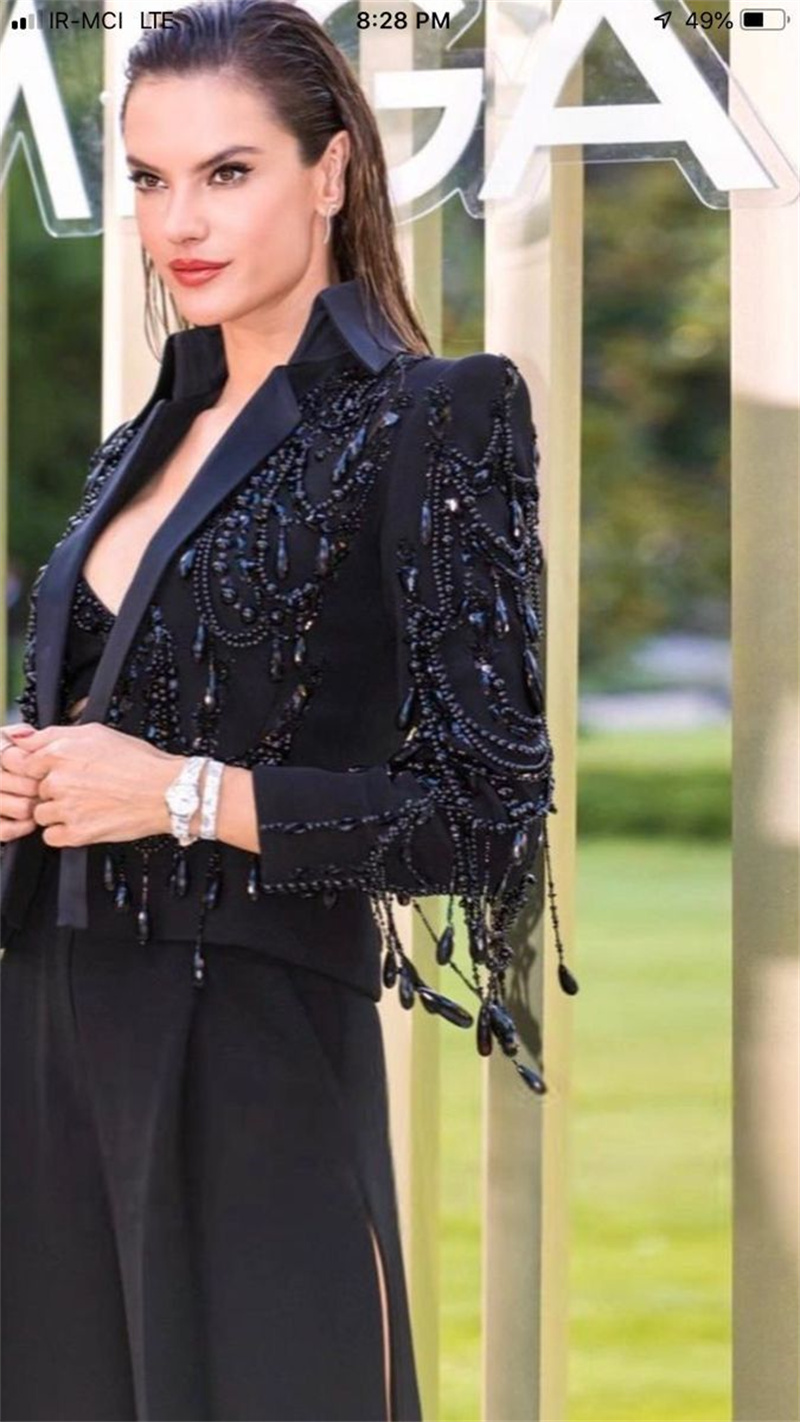 Czarny Kryształowy Komplet Dam – Women Formal Wear Blazer Set recenzja i cena