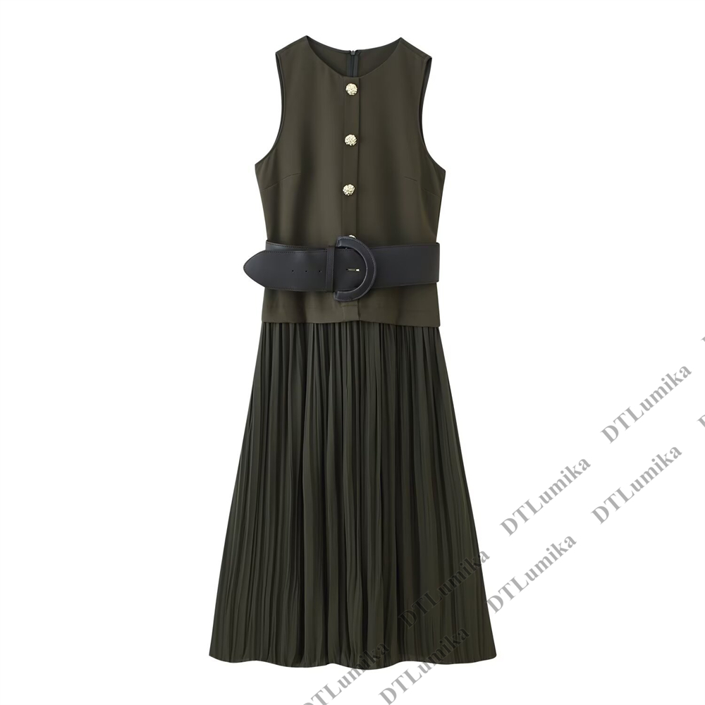 Damska oliwkowa zielona sukien – Women Formal Wear Belt recenzja i cena