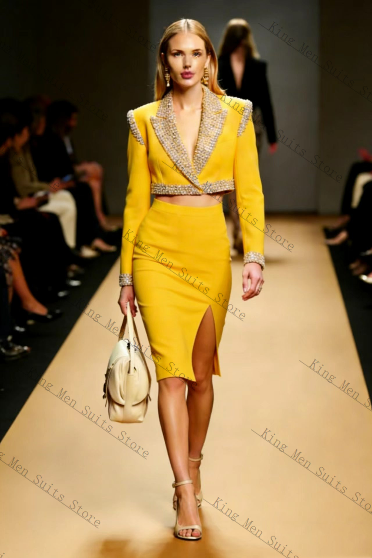 Żółte Kryształy Damski Garnitu – Yellow Formal Wear Women recenzja i cena