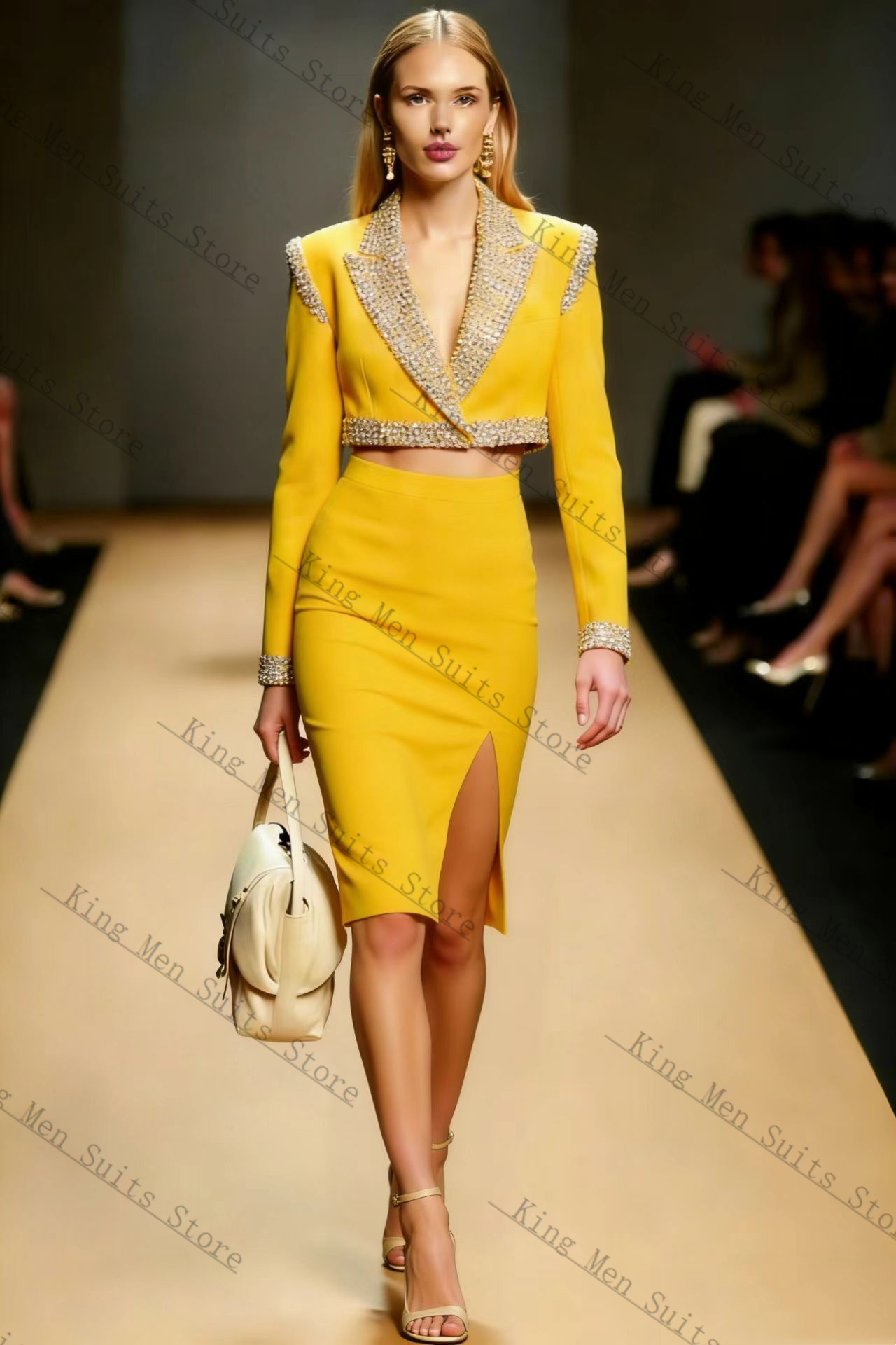 Żółte Kryształy Damski Garnitu – Yellow Formal Wear Women recenzja i cena