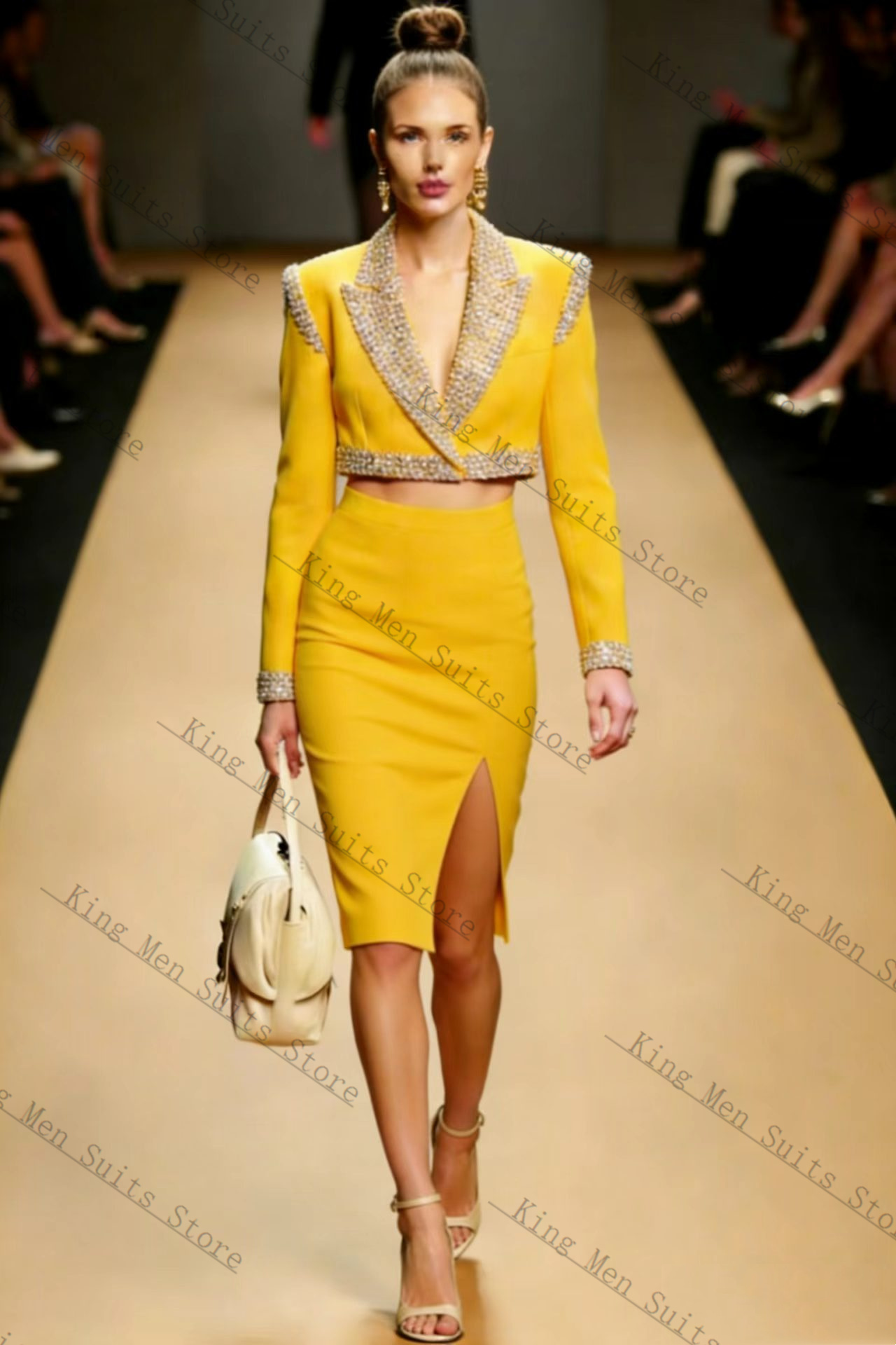 Żółte Kryształy Damski Garnitu – Yellow Formal Wear Women recenzja i cena
