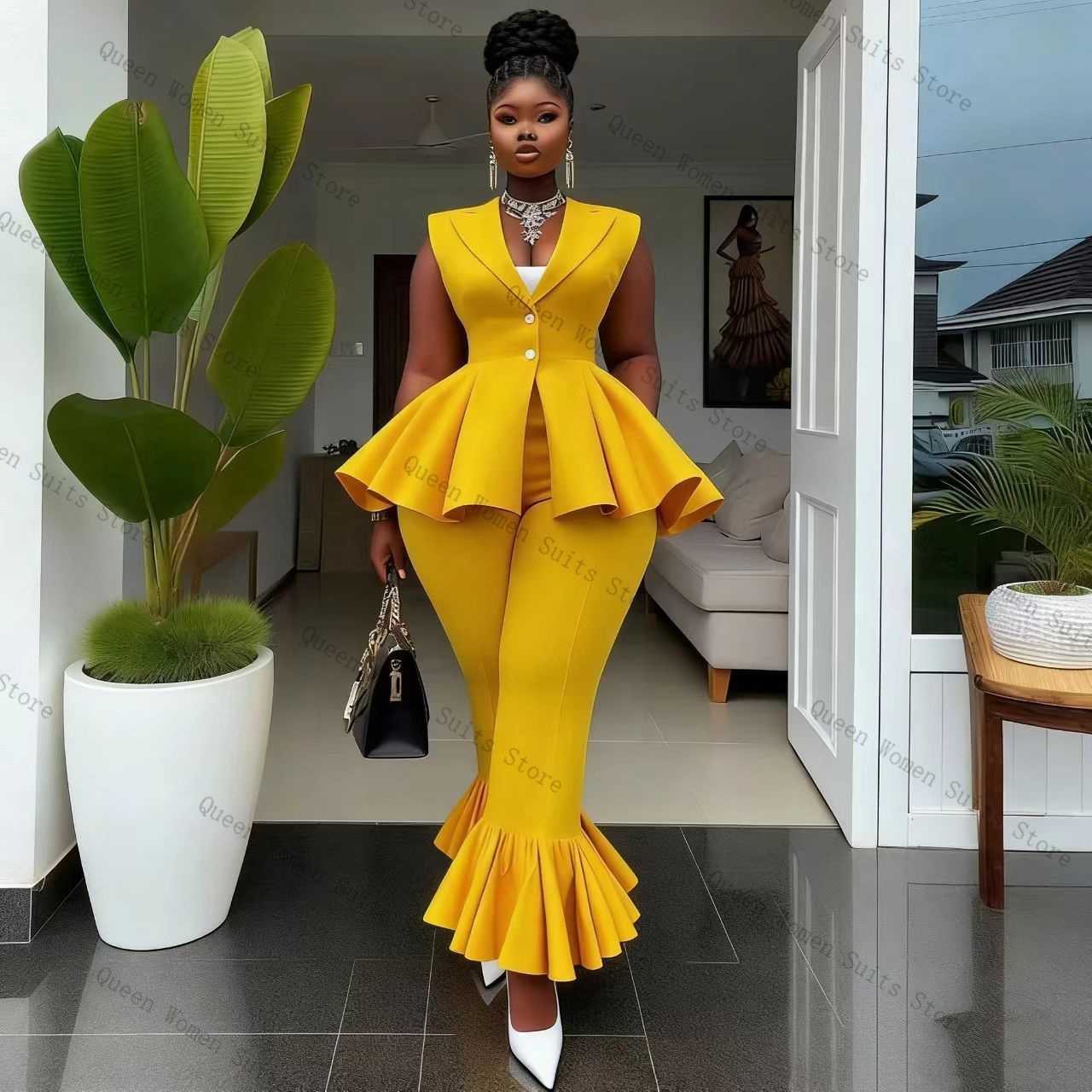 Żółty damski garnitur spodniow – Yellow Formal Wear Women recenzja i cena