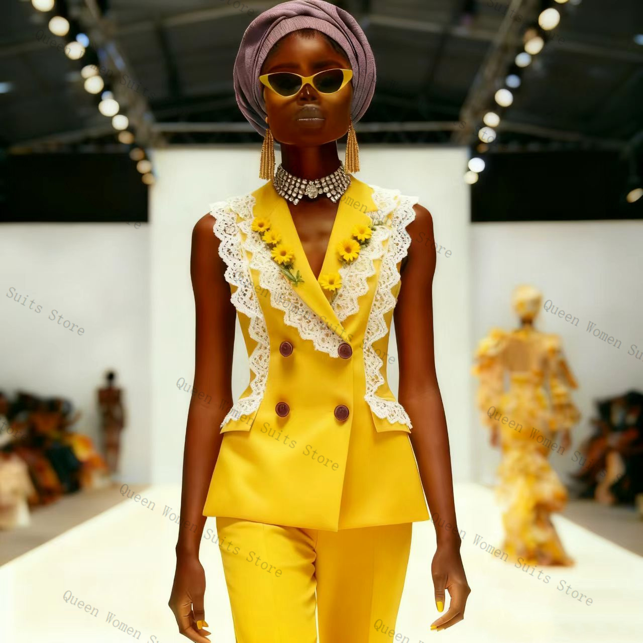 Żółto-biały koronkowy damski g – Yellow Formal Wear Women recenzja i cena