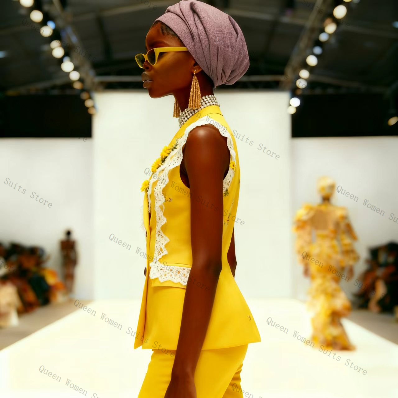 Żółto-biały koronkowy damski g – Yellow Formal Wear Women recenzja i cena