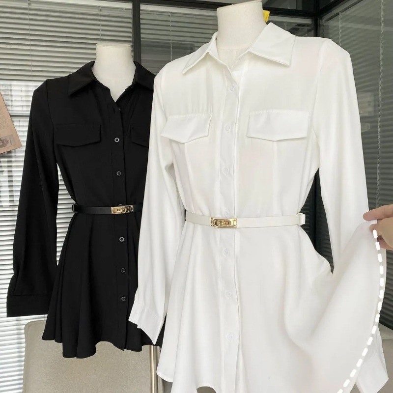Damska czarna sukienka koszulo – Women Formal Wear Stitching recenzja i cena