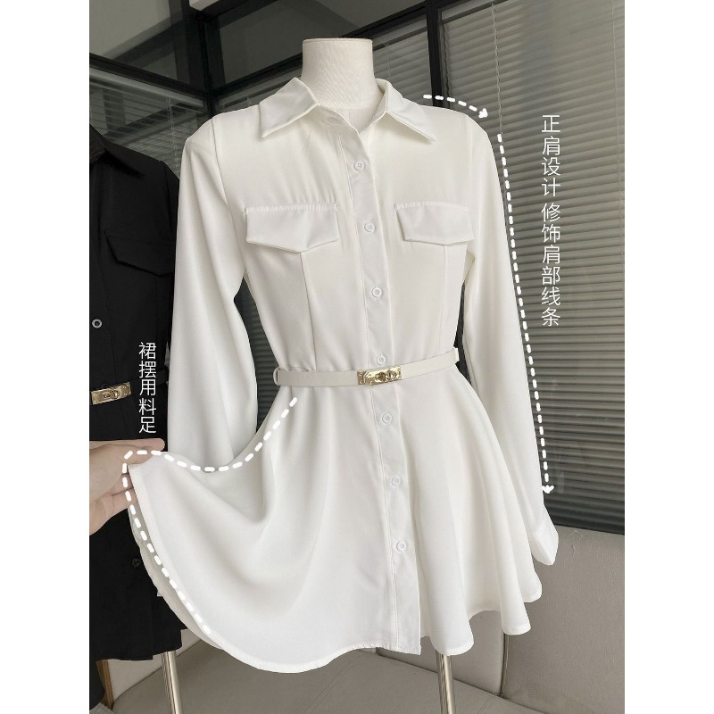 Damska czarna sukienka koszulo – Women Formal Wear Stitching recenzja i cena