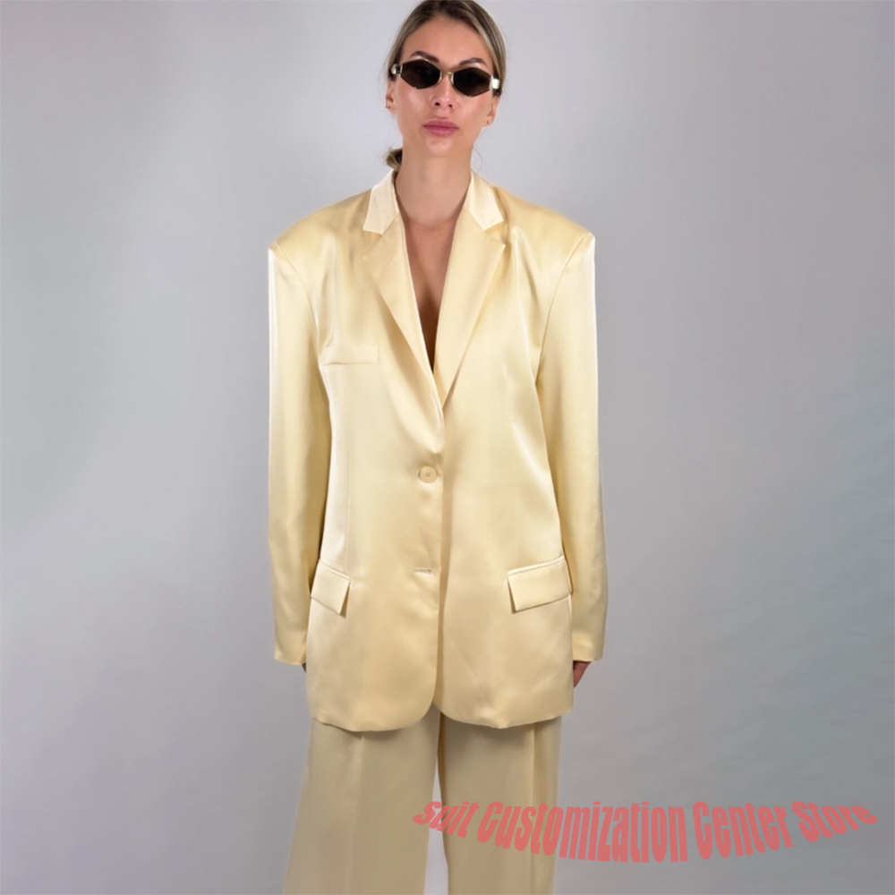 Damski żółty satynowy komplet  – Yellow Formal Wear Women recenzja i cena