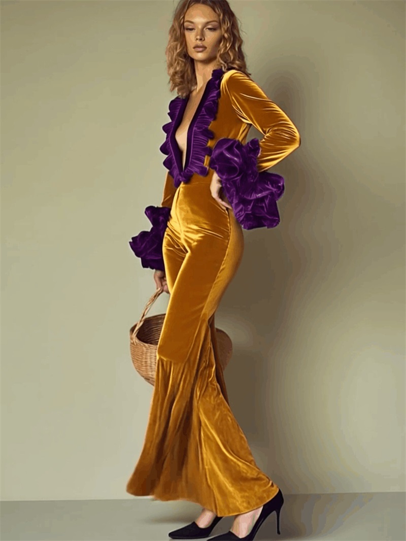 Żółto-fioletowy aksamitny komb – Yellow Formal Wear Women recenzja i cena